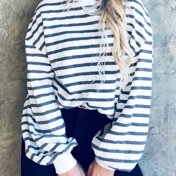 stripped balloon sleeves shirt - Picture 5 of 5